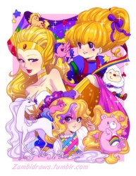 Size: 448x580 | Tagged: safe, artist:zambicandy, applejack (g1), firefly, g1, 80s, amalthea, barely pony related, care bears, crossover, lady lovely locks and the pixietails, rainbow brite, she-ra, the last unicorn