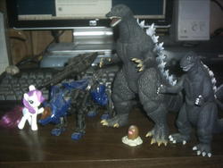 Size: 1024x768 | Tagged: safe, rarity, diglett, kaiju, g4, command wolf, female, godzilla, godzilla (series), godzilla 1954, godzilla final wars, irl, photo, pokémon, toy, zoids