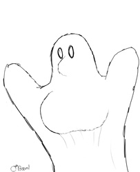 Size: 1300x1600 | Tagged: safe, artist:gunpowdergreentea, ghost, anthro, bedsheets, big breasts, breasts, clothes, costume, female, ghost costume, halloween, halloween costume, holiday, monochrome, simple background, sketch, white background