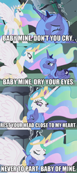 Size: 682x1532 | Tagged: safe, edit, edited screencap, screencap, princess celestia, princess luna, friendship is magic, g4, comforting, disney, dumbo, heartwarming, momlestia, s1 luna, song reference