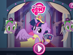 Size: 791x592 | Tagged: safe, spike, twilight sparkle, alicorn, dragon, pony, g4, magical mystery cure, official, card, clothes, coronation dress, dress, game, hasbro, looking at you, memory match, twiface, twilight sparkle (alicorn), wig