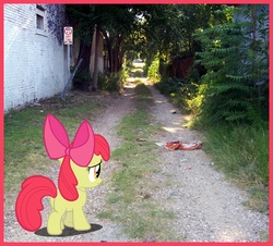Size: 700x632 | Tagged: safe, artist:drpain, apple bloom, g4, alley, irl, photo, ponies in real life