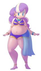 Size: 1400x2400 | Tagged: safe, artist:secretgoombaman12345, diamond tiara, human, ask chubby diamond, g4, bbw, bedroom eyes, belly button, belly dancer, clothes, costume, fat, female, humanized, muffin top, simple background, solo, transparent background