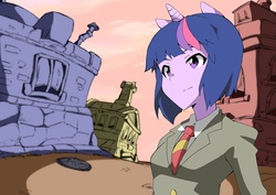 Size: 2283x1614 | Tagged: safe, artist:twilightlimits, twilight sparkle, human, g4, eared humanization, female, horn, horned humanization, humanized, pixiv, pony coloring, solo