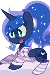 Size: 1241x1881 | Tagged: safe, artist:pinkami, princess luna, g4, clothes, cute, female, happy, heart, pajamas, smiling, socks, solo, striped socks