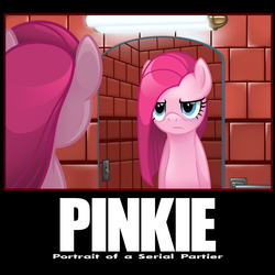 Size: 1024x1024 | Tagged: safe, artist:tenaflyviper, pinkie pie, g4, female, henry: portrait of a serial killer, mirror, parody, pinkamena diane pie, solo