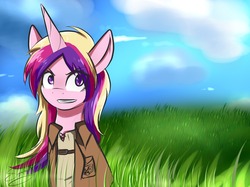 Size: 1199x899 | Tagged: safe, artist:sugarberry, ask-cadance, attack on titan, clothes, costume, halloween, nightmare night, solo