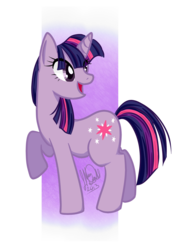 Size: 1500x2100 | Tagged: safe, artist:jisu-hime, twilight sparkle, pony, unicorn, g4, female, looking back, mare, open mouth, raised hoof, simple background, solo, transparent background