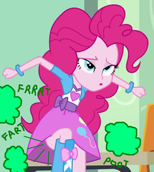 Size: 783x873 | Tagged: source needed, safe, edit, edited screencap, screencap, pinkie pie, equestria girls, equestria girls (movie), g4, 1000 hours in ms paint, background pony strikes again, bottomless, clothes, fart, fart cloud, fart edit, fart noise, ms paint, quality, stinkie pie, wat, why, wtf