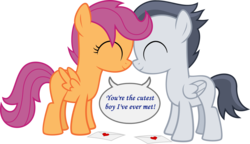 Size: 2732x1569 | Tagged: safe, artist:crimsonlynx97, edit, rumble, scootaloo, pegasus, pony, g4, accidentally straight, female, gay, gender confusion, male, mistaken gender, nuzzling, one sided gay, ship:rumbloo, shipping, spread wings, valentine, wings
