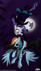 Size: 1077x1871 | Tagged: safe, artist:mrasianhappydude, rainbow dash, rarity, bat, g4, clothes, costume, moon