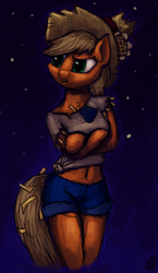 Size: 1050x1810 | Tagged: dead source, safe, artist:244705, applejack, earth pony, anthro, g4, clothes, costume, female, scarecrow, solo