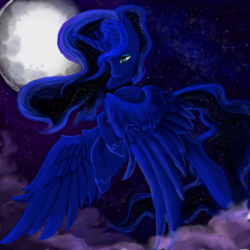 Size: 900x900 | Tagged: safe, artist:thecraftywhitefox, princess luna, g4, cloud, cloudy, female, moon, solo, stars
