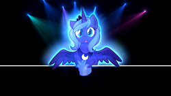 Size: 1920x1080 | Tagged: safe, artist:0verated, artist:lugipony, artist:mbeaver, princess luna, g4, female, filly, glowing, lights, looking at you, s1 luna, solo, vector, wallpaper, woona