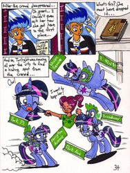 Size: 775x1031 | Tagged: safe, artist:newyorkx3, flash sentry, spike, twilight sparkle, alicorn, pony, comic:twilight and the big city, g4, comic, female, mare, traditional art, twilight sparkle (alicorn)