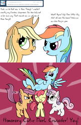 Size: 1200x1864 | Tagged: safe, artist:redesine, apple bloom, applejack, rainbow dash, scootaloo, sweetie belle, ask applejack and rainbow dash, g4, ask, cutie mark crusaders, tumblr