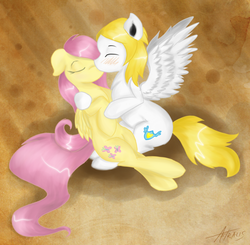 Size: 600x588 | Tagged: safe, artist:astralispl, fluttershy, oc, g4, canon x oc, commission, no mouth, shipping