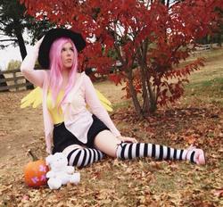 Size: 557x517 | Tagged: safe, angel bunny, fluttershy, human, g4, cosplay, halloween, irl, irl human, photo, solo, winged humanization