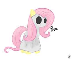 Size: 1140x930 | Tagged: safe, artist:balloons504, fluttershy, ghost, pony, g4, bedsheet ghost, clothes, costume, female, flutterghost, solo
