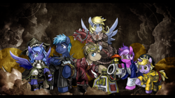 Size: 1280x720 | Tagged: safe, artist:saturnspace, amethyst star, derpy hooves, dinky hooves, doctor whooves, princess luna, sparkler, star hunter, time turner, pegasus, pony, g4, alice: madness returns, clothes, coraline, coraline jones, costume, female, jack harkness, jack skellington, k-9, mare, peanuts, snoopy, steampunk, the nightmare before christmas, woodstock (peanuts)