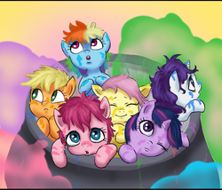 Size: 1324x1132 | Tagged: safe, artist:doublewbrothers, applejack, fluttershy, pinkie pie, rainbow dash, rarity, twilight sparkle, g4, cropped, cute, mane six, younger