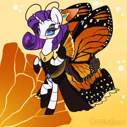 Size: 900x900 | Tagged: safe, artist:otterlore, rarity, butterfly, butterfly pony, hybrid, monster pony, original species, spider, spiderpony, g4, antennae, beautiful, clothes, costume, dress, earring, female, halloween, makeup, nightmare night, pretty, solo, species swap, spiderponyrarity, wings