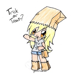 Size: 1967x2100 | Tagged: safe, artist:bluey1996, derpy hooves, human, chibi, clothes, costume, female, halloween, humanized, nightmare night, paper bag wizard, solo