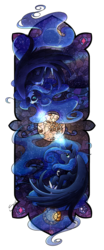 Size: 510x1223 | Tagged: safe, artist:secret-pony, nightmare moon, princess luna, g4, duality, magic, stained glass