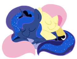 Size: 923x714 | Tagged: safe, artist:coggler, fluttershy, princess luna, g4, simple background, sleeping