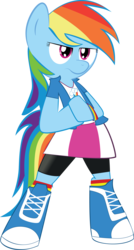 Size: 2255x4218 | Tagged: safe, artist:hoodie-stalker, rainbow dash, earth pony, pony, equestria girls, g4, bipedal, clothes, earth pony rainbow dash, equestria girls outfit, female, hoodie, mare, shoes, simple background, skirt, sneakers, solo, standing, transparent background, wingless