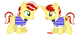 Size: 1600x780 | Tagged: safe, artist:wonderboltdash, flam, flim, pony, unicorn, g4, bowtie, brothers, colt, colt flam, colt flim, crayon, cute, flamabetes, flim flam brothers, flimabetes, hatless, missing accessory, moustache, red, simple background, transparent background, younger