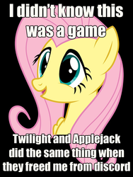 Size: 750x1000 | Tagged: safe, fluttershy, g4, the return of harmony, bondage, female, hogtied, image macro, innuendo, meme, painfully innocent fluttershy, solo, tied up