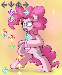 Size: 500x600 | Tagged: safe, artist:uc77, pinkie pie, earth pony, pony, g4, bipedal, dance dance revolution, female, hotblooded pinkie pie, rhythm game, solo