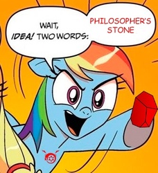 Size: 334x366 | Tagged: safe, idw, applejack, rainbow dash, g4, comic, exploitable meme, fullmetal alchemist, meme, ouroboros, philosopher's stone, two words meme