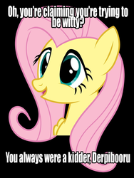 Size: 750x1000 | Tagged: safe, fluttershy, g4, caption, harvester (game), image macro, meme, painfully condescending fluttershy, painfully innocent fluttershy, text, you always were a kidder steve