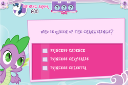 Size: 749x498 | Tagged: safe, queen chrysalis, g4, equestrivia challenge, error, fail, harsher in hindsight, princess chrysalis, text, you had one job