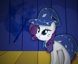 Size: 3886x3169 | Tagged: safe, artist:spectty, rarity, g4, cape, clothes, female, hat, solo, stage, wizard