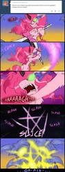 Size: 950x2500 | Tagged: safe, artist:ichibangravity, king sombra, pinkie pie, ask king sombra pie, g4, ask, possessed, sword, tumblr