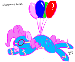Size: 719x601 | Tagged: dead source, safe, artist:silver1kunai, pinkie pie, earth pony, pony, g4, :p, balloon, clothes, costume, female, goggles, solo, then watch her balloons lift her up to the sky, tongue out, wonderbolts, wonderbolts uniform