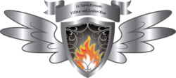 Size: 5951x2656 | Tagged: safe, artist:abydos91, coat of arms, commission, cutie mark, fire, heraldry, latin, simple background, transparent background, vector