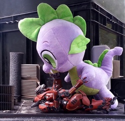 Size: 720x701 | Tagged: safe, artist:texasuberalles, spike, dragon, g4, crimson typhoon, crossover, duo, irl, jaeger, pacific rim, photo, plushie, spike plushie, toy