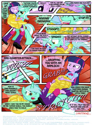 Size: 774x1033 | Tagged: safe, artist:ponymaan, lyra heartstrings, twilight sparkle, pony, comic:by skywalker's hand, equestria girls, g4, boots, comic, fight, shoes, tickling