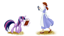 Size: 1920x1080 | Tagged: safe, artist:dstears, twilight sparkle, g4, beauty and the beast, belle, book, disney princess, magic, reading