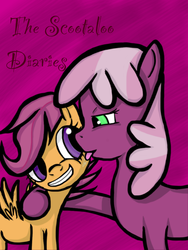 Size: 768x1024 | Tagged: safe, artist:jabbie64, cheerilee, scootaloo, earth pony, pegasus, pony, g4, cheerilee gets all the fillies, drool, face licking, female, filly, foal, implied foalcon, lesbian, licking, mare, ship:cheeriloo, shipping