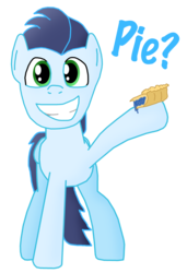 Size: 1280x1875 | Tagged: safe, artist:ajmstudios, soarin', pegasus, pony, g4, hoof hold, male, meme, one word, pie, simple background, smiling, solo, stallion, that pony sure does love pies, transparent background
