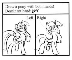 Size: 1280x1078 | Tagged: safe, artist:killryde, twilight sparkle, alicorn, pony, g4, doodle, draw with both hands, female, left handed, mare, monochrome, non-dominant hand drawing, twilight sparkle (alicorn)