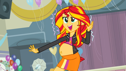 Size: 1020x575 | Tagged: safe, edit, sunset shimmer, human, equestria girls, g4, my little pony equestria girls, balloon, female, pregnant, pregnant edit, pregnant equestria girls, solo