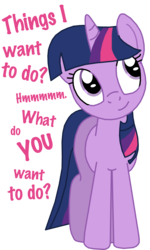 Size: 1152x1920 | Tagged: safe, artist:ajmstudios, twilight sparkle, g4, bronybait, cute, female, head tilt, looking up, meme, simple background, smiling, solo, text, thinking, transparent background