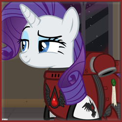 Size: 1000x1000 | Tagged: safe, artist:a4r91n, rarity, pony, unicorn, g4, armor, blood ravens, bloody magpies, crossover, female, icon, mare, power armor, powered exoskeleton, purity seal, raised eyebrow, smug, smugity, solo, space marine, vector, warhammer (game), warhammer 40k