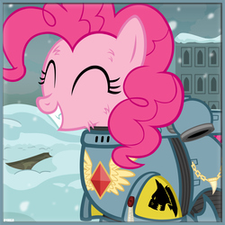 Size: 1000x1000 | Tagged: safe, artist:a4r91n, pinkie pie, earth pony, pony, g4, armor, crossover, eyes closed, fangs, female, fluffy, grin, happy, icon, mare, power armor, powered exoskeleton, purity seal, smiling, solo, space marine, space wolves, vector, warhammer (game), warhammer 40k